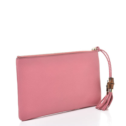 Gucci Pebbled Calfskin Large Bamboo Clutch Pink 3 of 8