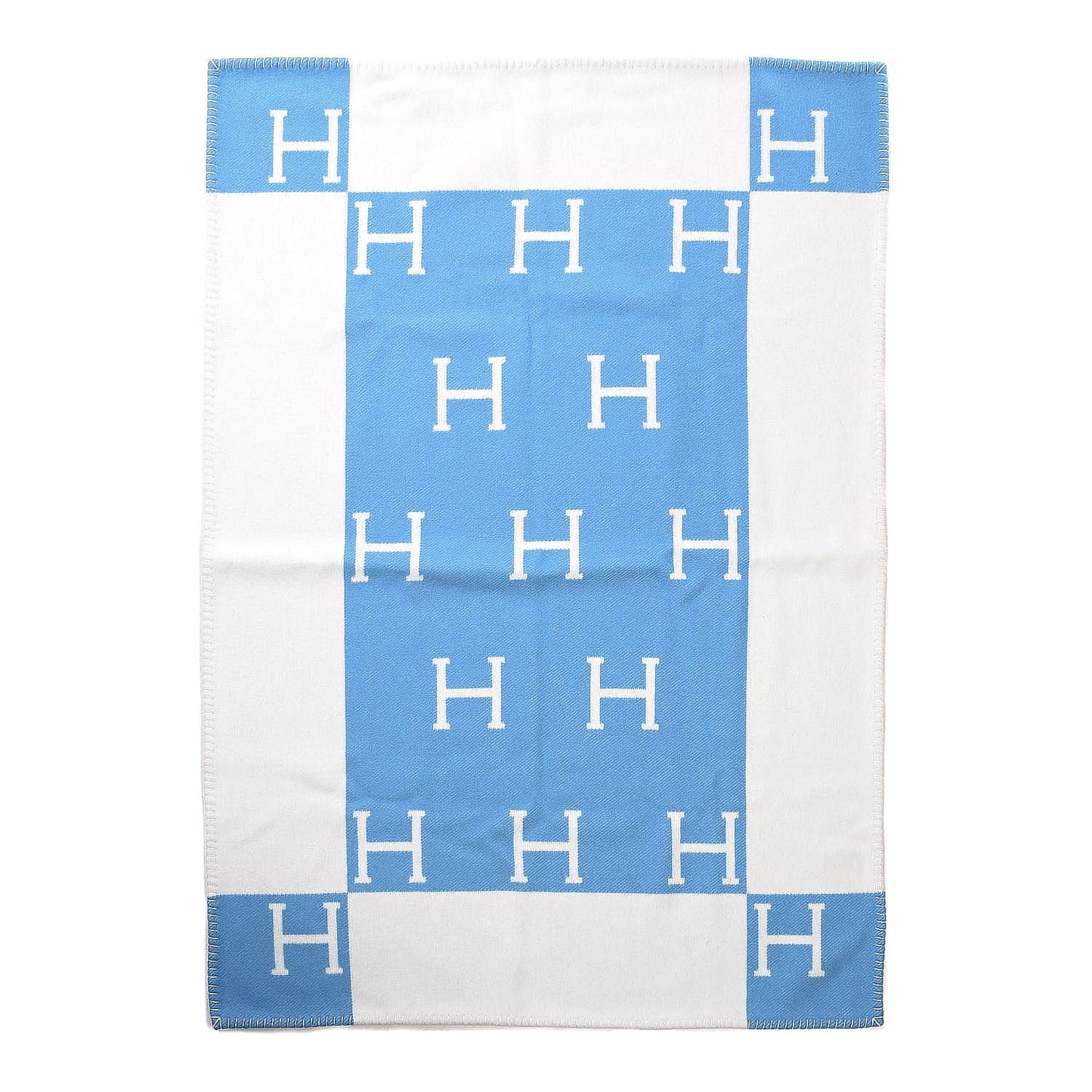 Wool Cashmere Avalon Baby Blanket Bleu Genievre White