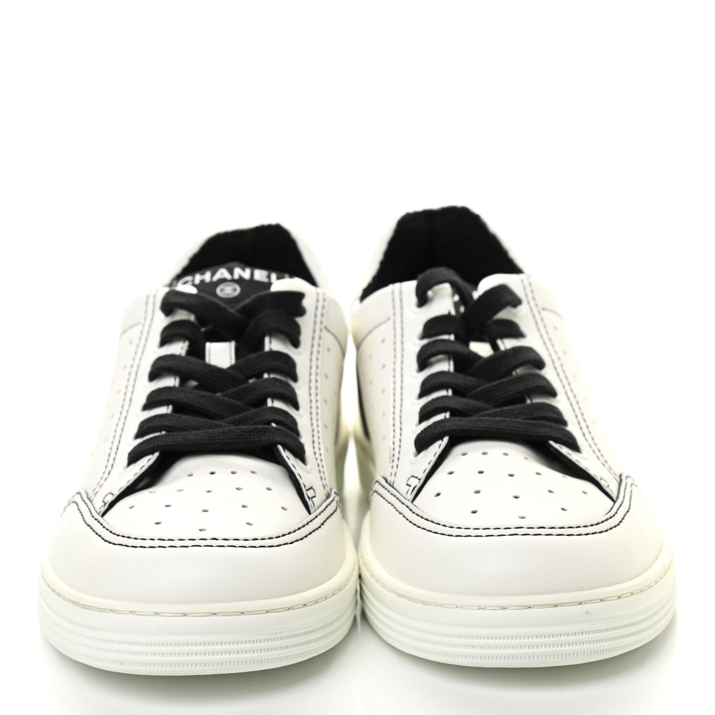 Calfskin Womens Logo Sneakers 39.5 White Black