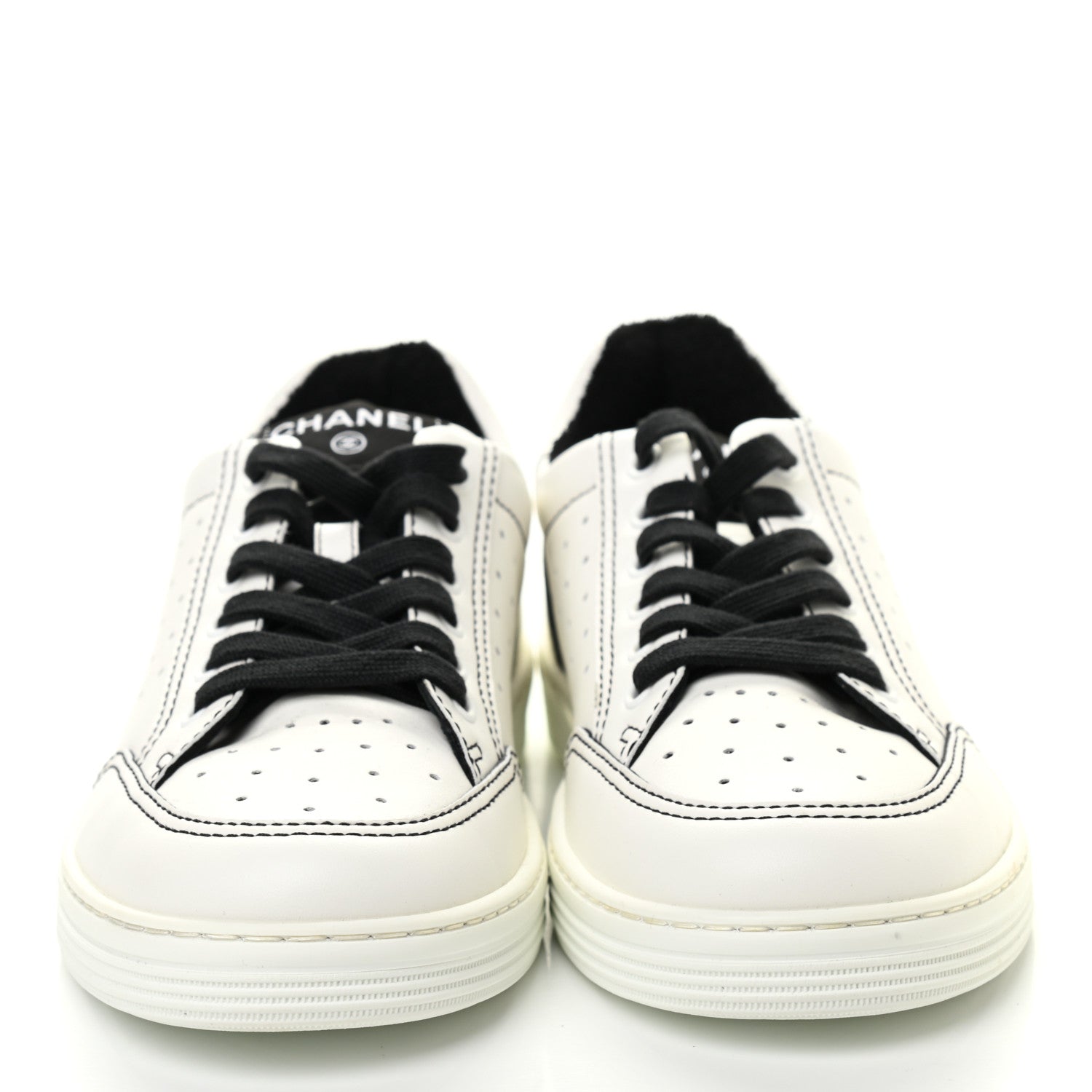 Chanel Calfskin Womens Logo Sneakers 39.5 White Black 2 of 8