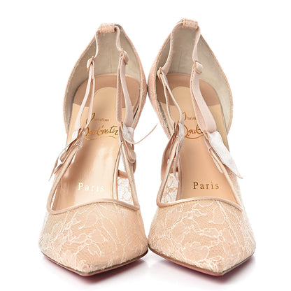 Christian Louboutin Satin Chantilly Lace Hot Jeanbi 100 Pumps 39 Nude 2 of 9
