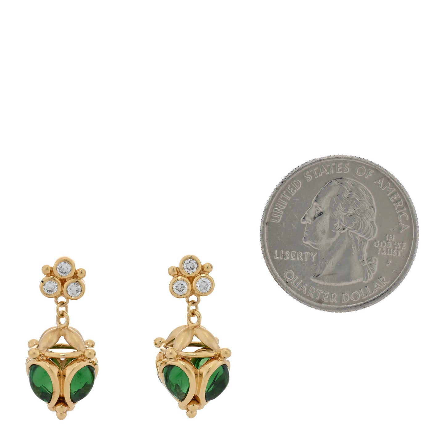18K Yellow Gold Diamond Tsavorite Drop Earrings