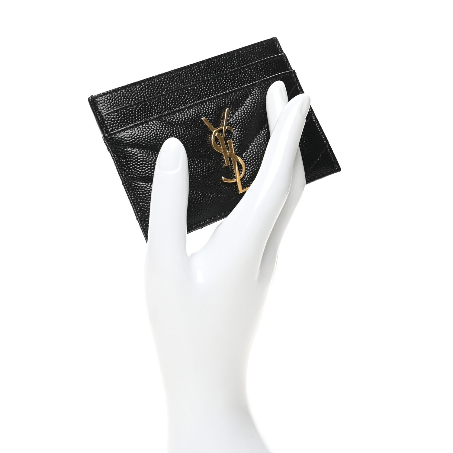 Saint Laurent Grain De Poudre Matelasse Chevron Monogram Credit Card Case Black 2 of 7