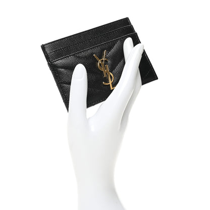 Saint Laurent Grain De Poudre Matelasse Chevron Monogram Credit Card Case Black 2 of 7