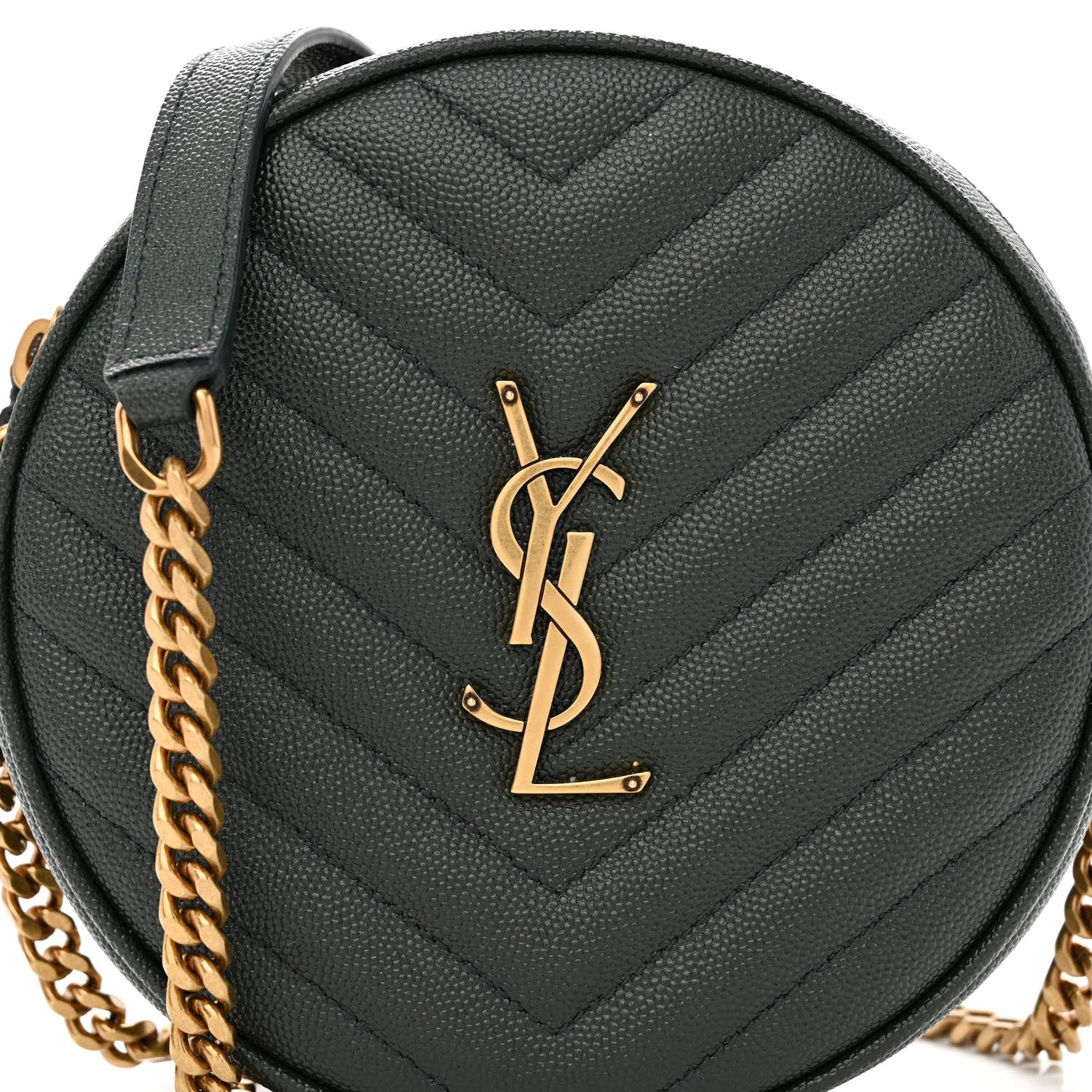 Saint Laurent Grain De Poudre Matelasse Chevron Quilted Round Vinyle Camera Bag New Vert Fonce 8 of 10