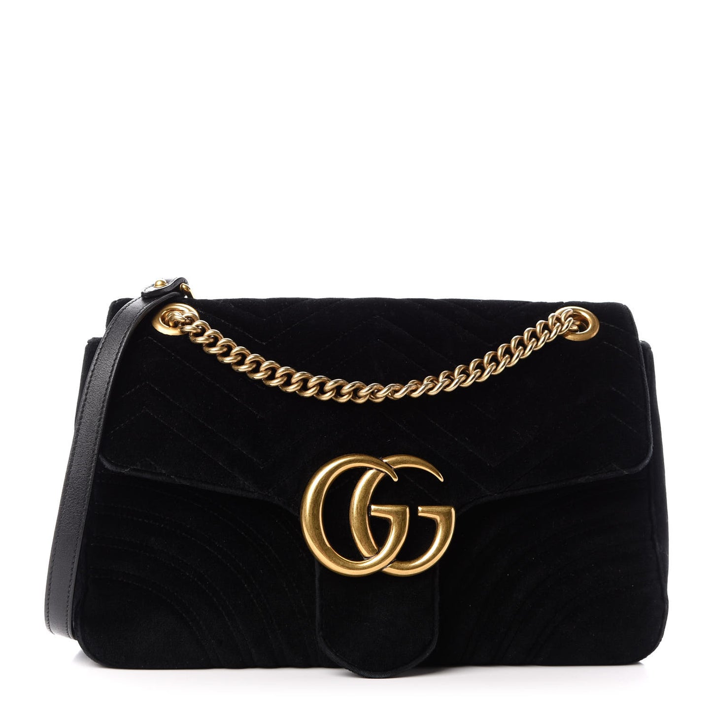 Velvet Matelasse Medium GG Marmont Shoulder Bag Black