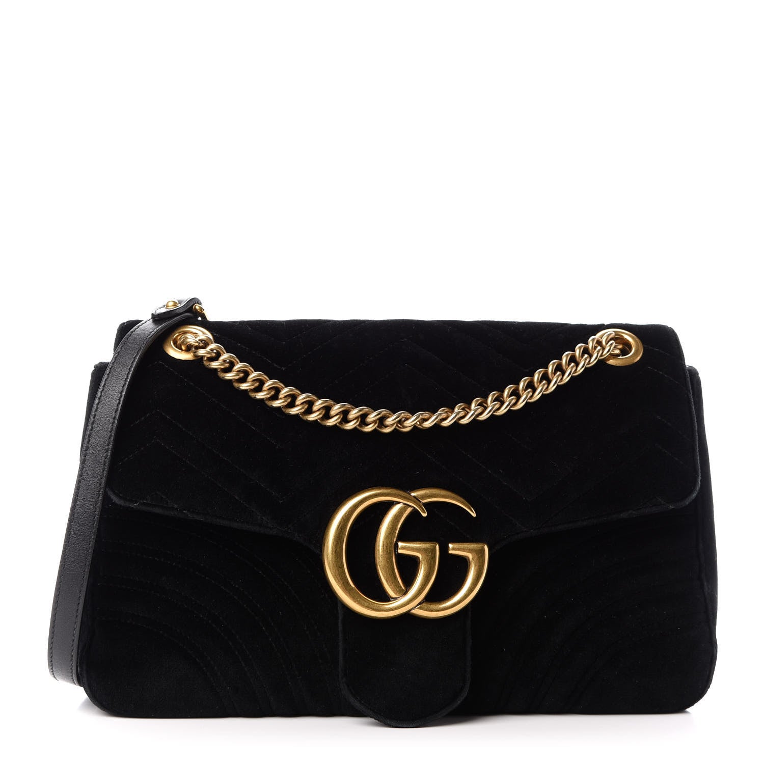 Gucci Velvet Matelasse Medium GG Marmont Shoulder Bag Black 1 of 9
