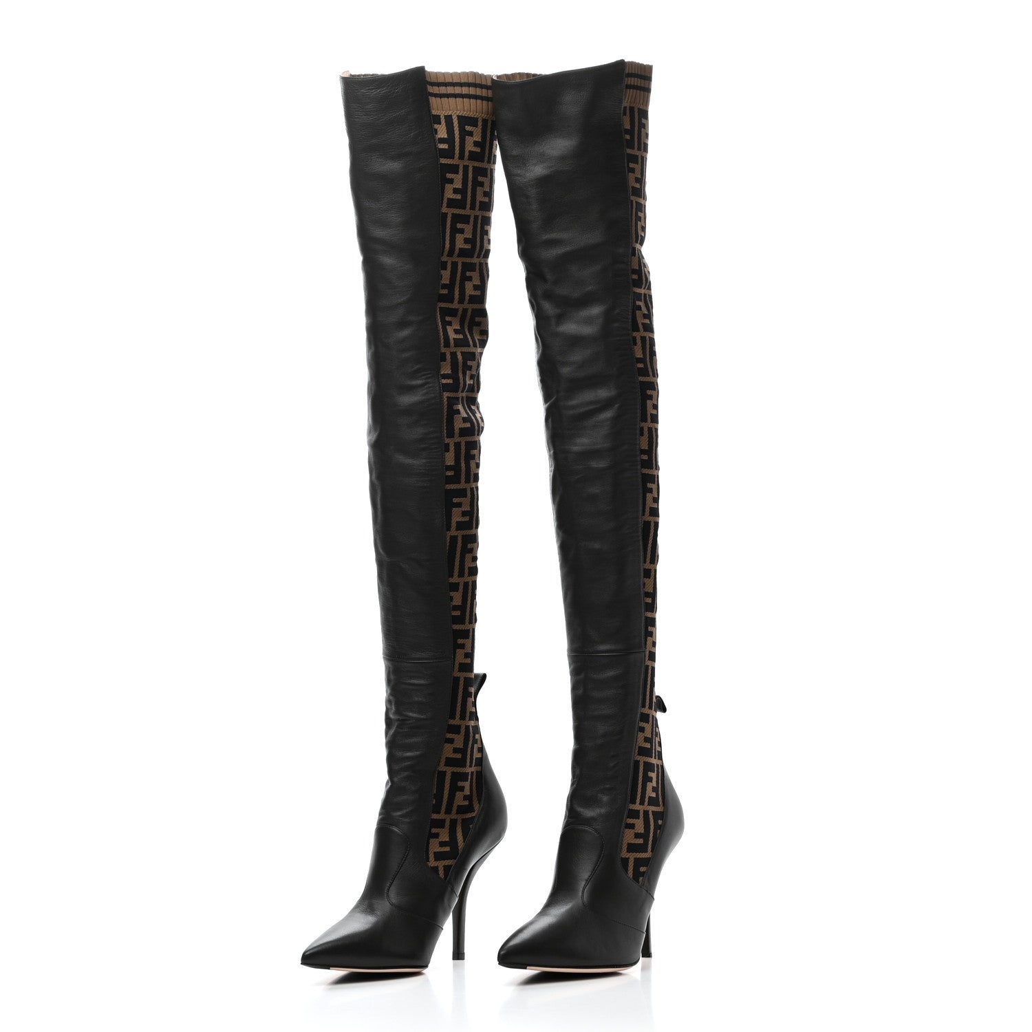 Fendi Nappa Microfiber Fabric FF Rockoko Thigh High 105mm Boots 40 Ebano Tobacco Brown 3 of 6