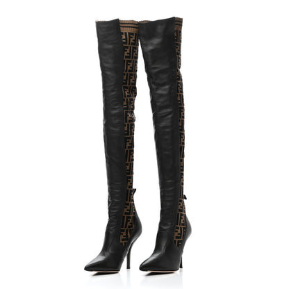 Fendi Nappa Microfiber Fabric FF Rockoko Thigh High 105mm Boots 40 Ebano Tobacco Brown 3 of 6
