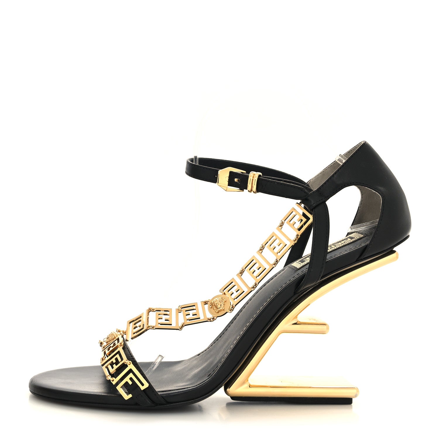 Fendi X VERSACE Calfskin Fendace Fendi First 95mm Slingback Sandals 41 Black Gold 1 of 7