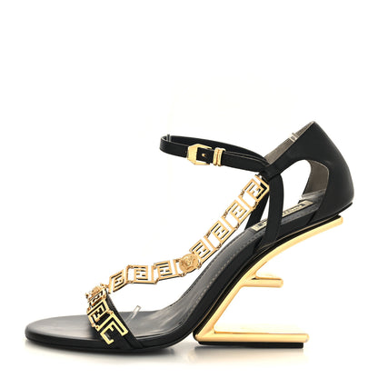 Fendi X VERSACE Calfskin Fendace Fendi First 95mm Slingback Sandals 41 Black Gold 1 of 7