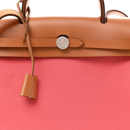 Hermes Vache Hunter Toile Herbag Zip 31 PM Rose Azalee Natural 9 of 11