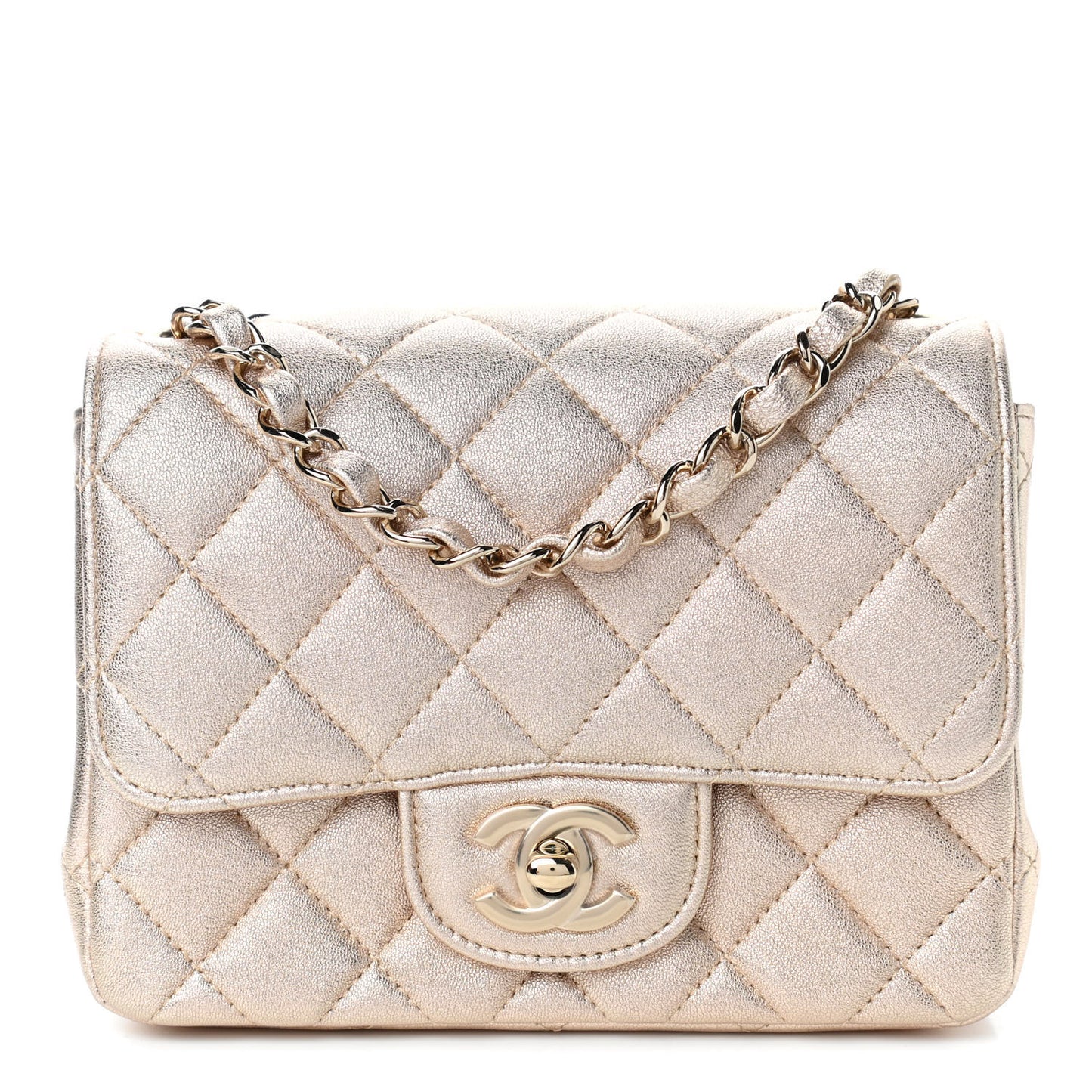 Metallic Lambskin Quilted Mini Square Flap Gold