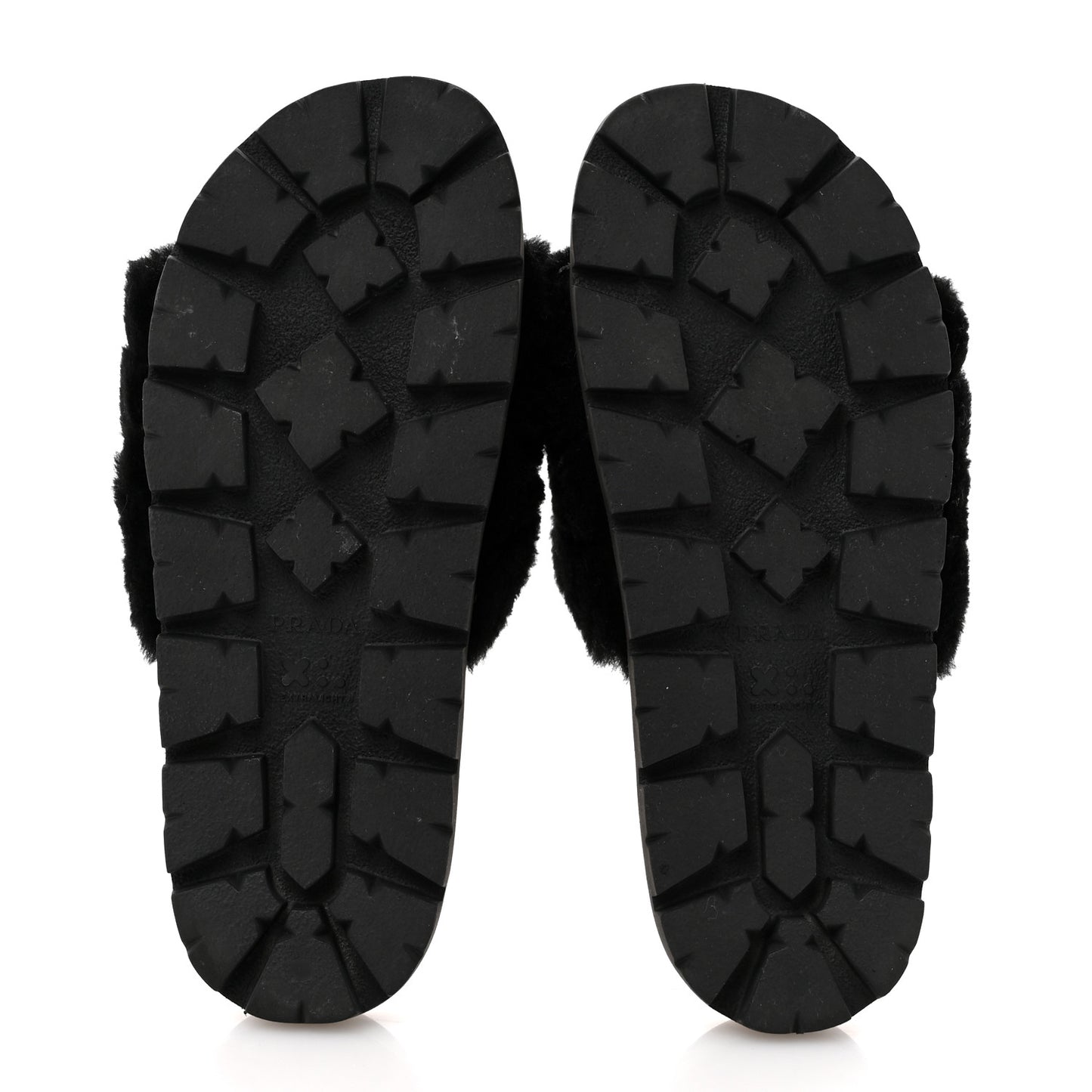 Shearling Metal Triangle Logo Lug Sole 20mm Slide Sandals 36.5 Black