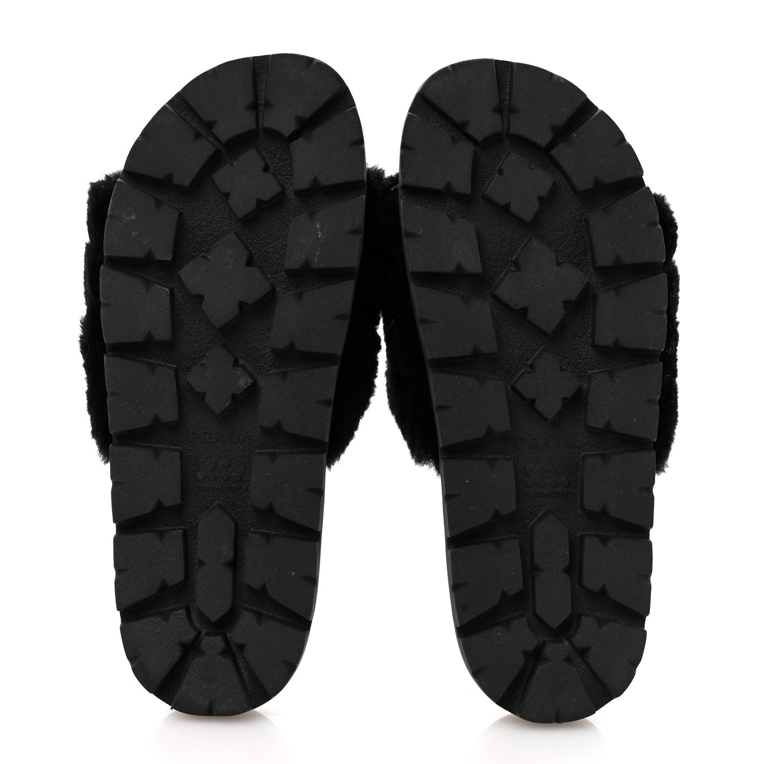 Prada Shearling Metal Triangle Logo Lug Sole 20mm Slide Sandals 36.5 Black 6 of 9