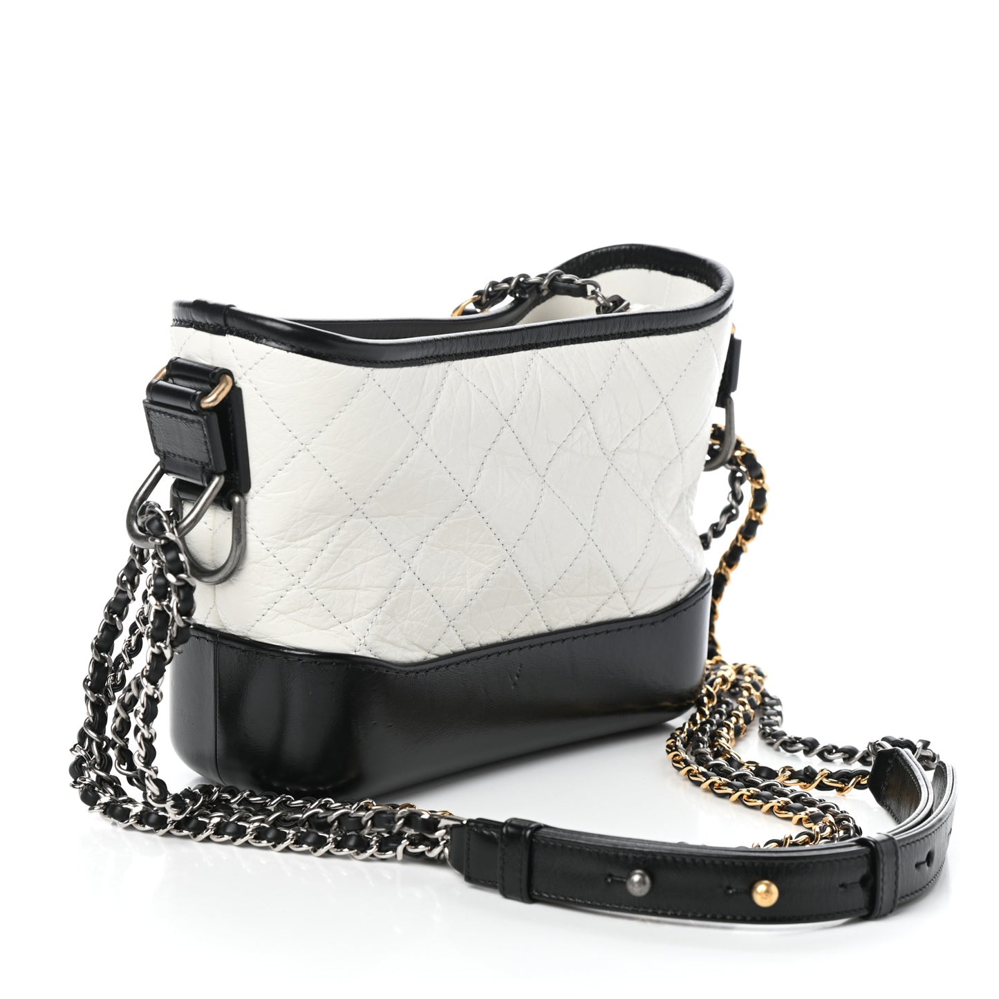 Aged Calfskin Quilted Small Gabrielle Hobo Black White