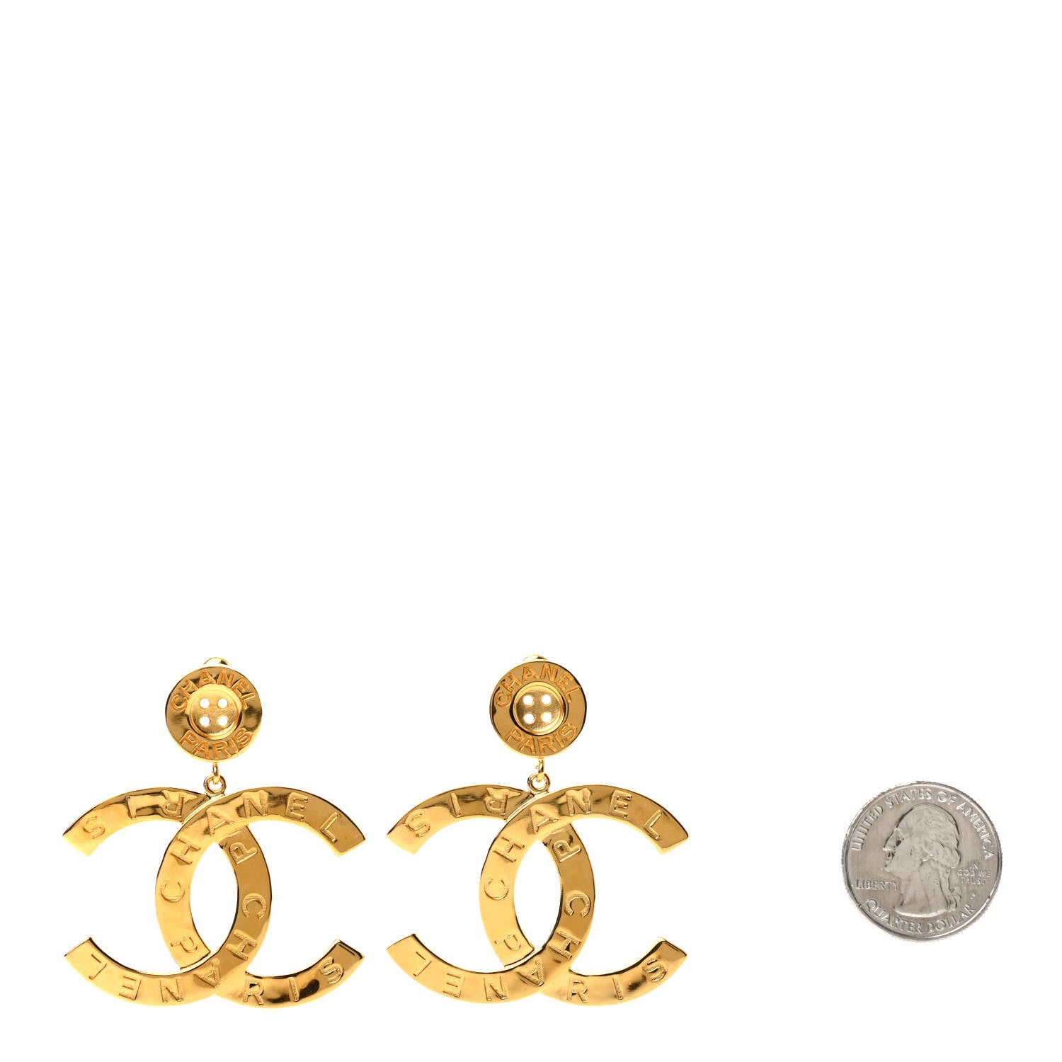 Chanel Metal Large Paris Button Earrings Gold 2 of 4