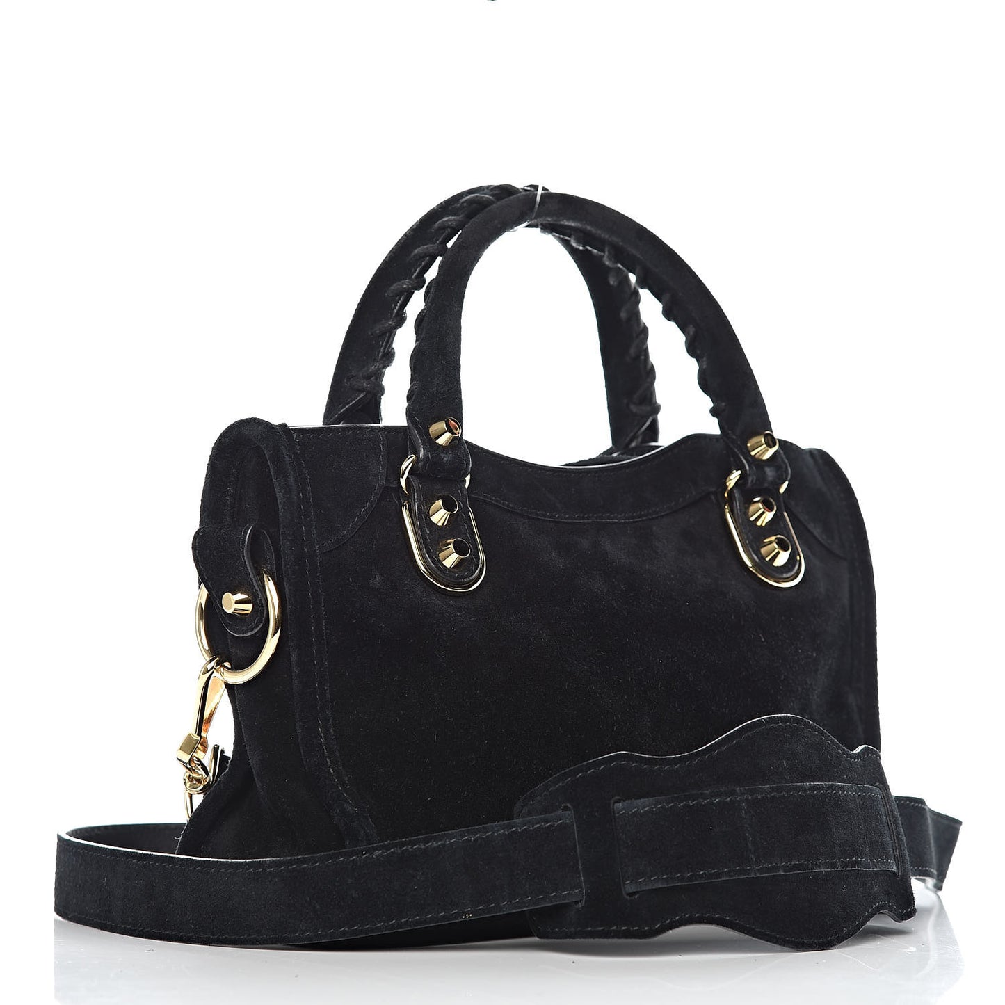 Baby Daim Suede Gold Metallic Edge Hardware Mini City Black