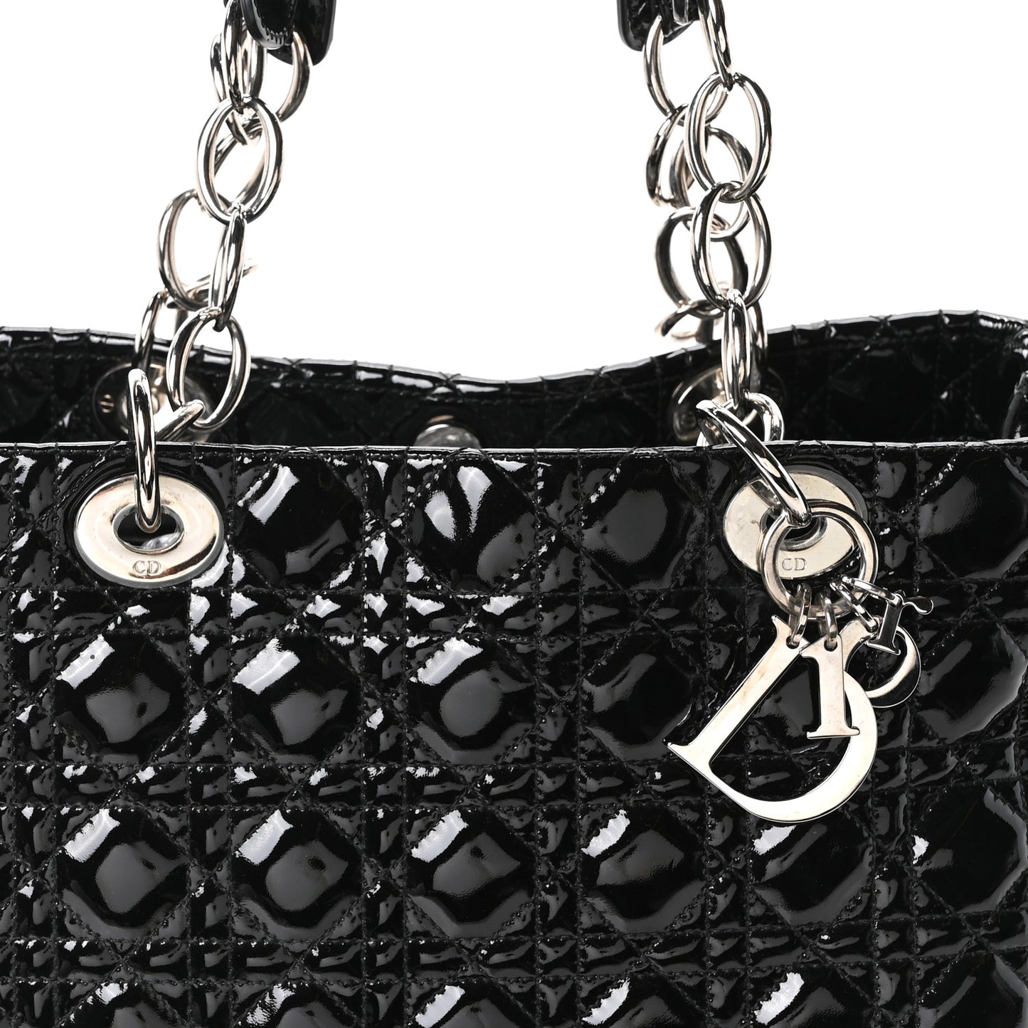 Patent Cannage Large Dior Soft Shopping Tote Black