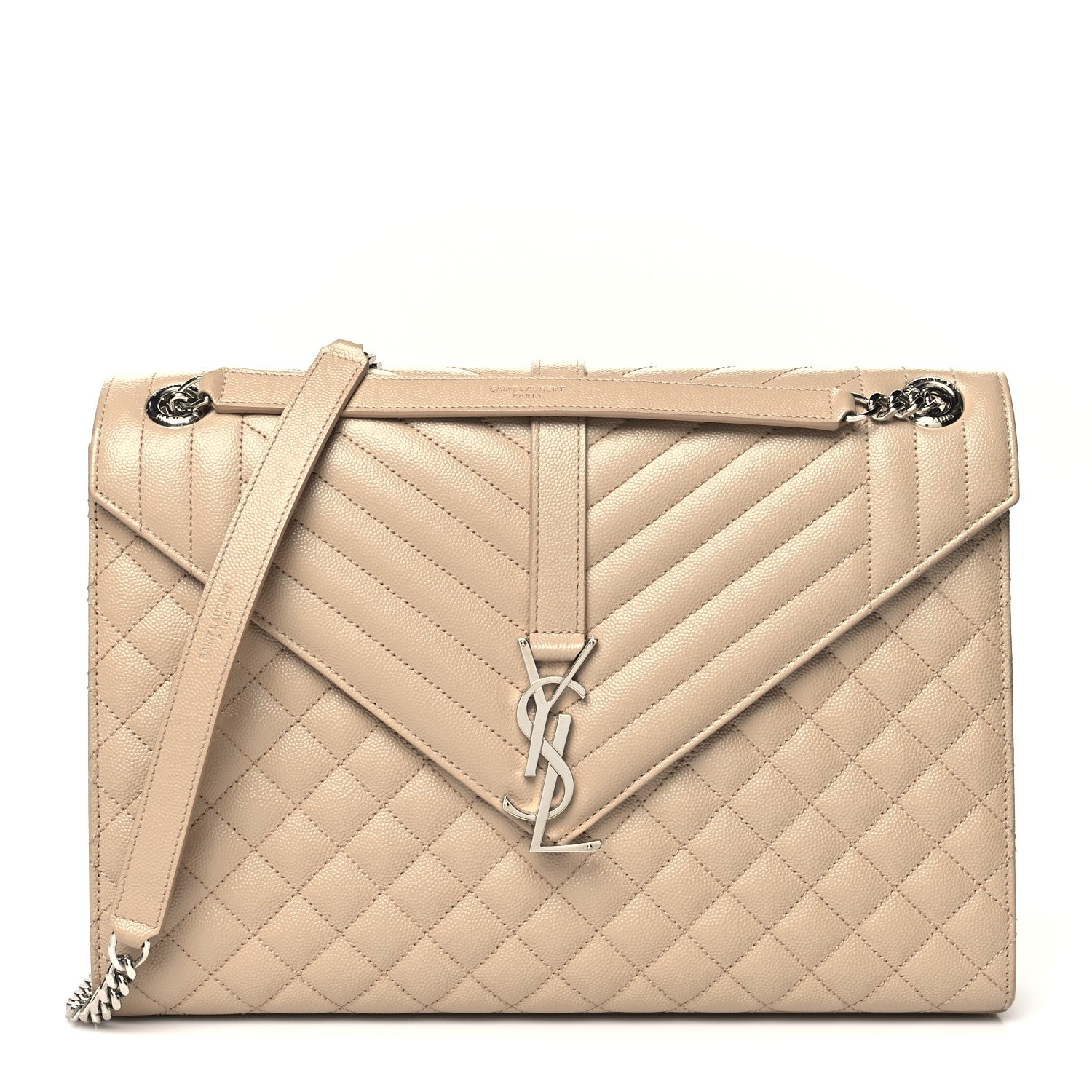 Saint Laurent Grain De Poudre Large Tri-Quilt Monogram Satchel Dark Beige 1 of 11