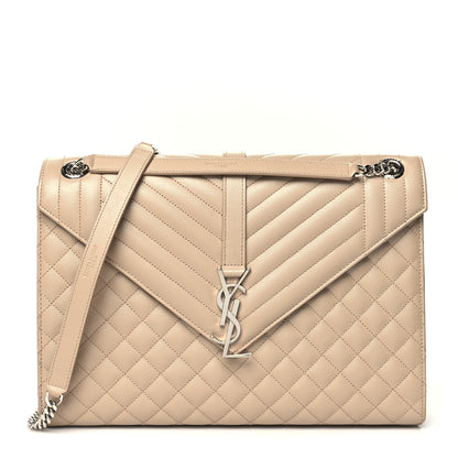 Saint Laurent Grain De Poudre Large Tri-Quilt Monogram Satchel Dark Beige 1 of 11