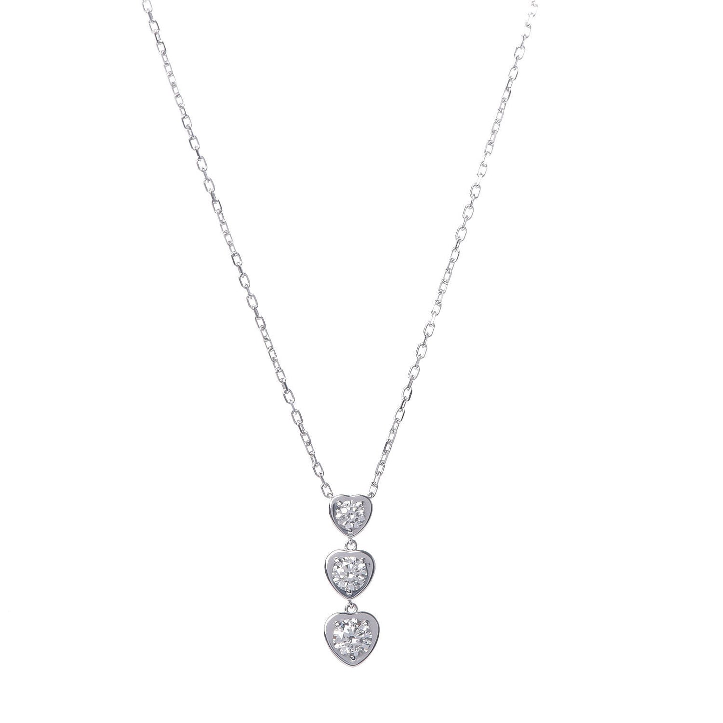 18K White Gold Diamond Legers 3 Heart Motif Necklace