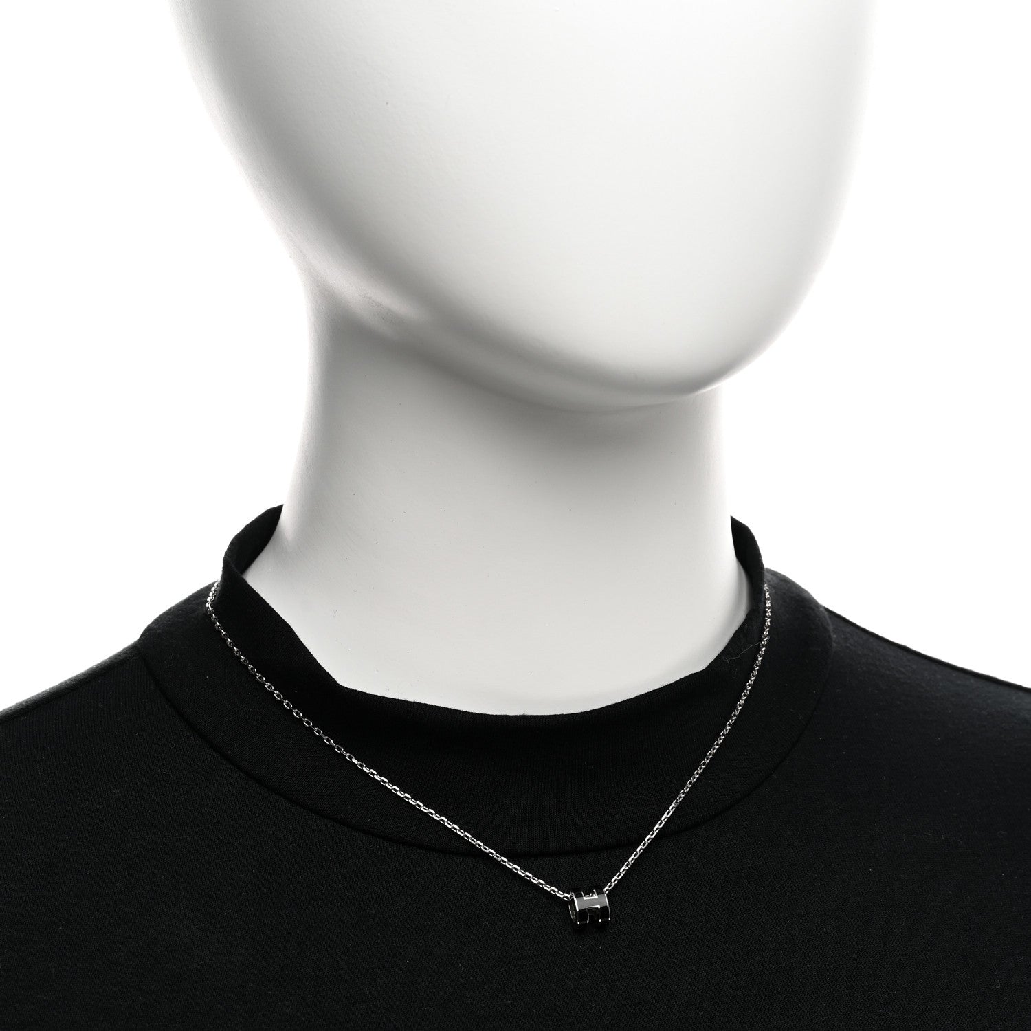 Hermes Lacquered Palladium Mini Pop H Pendant Necklace Black 2 of 7