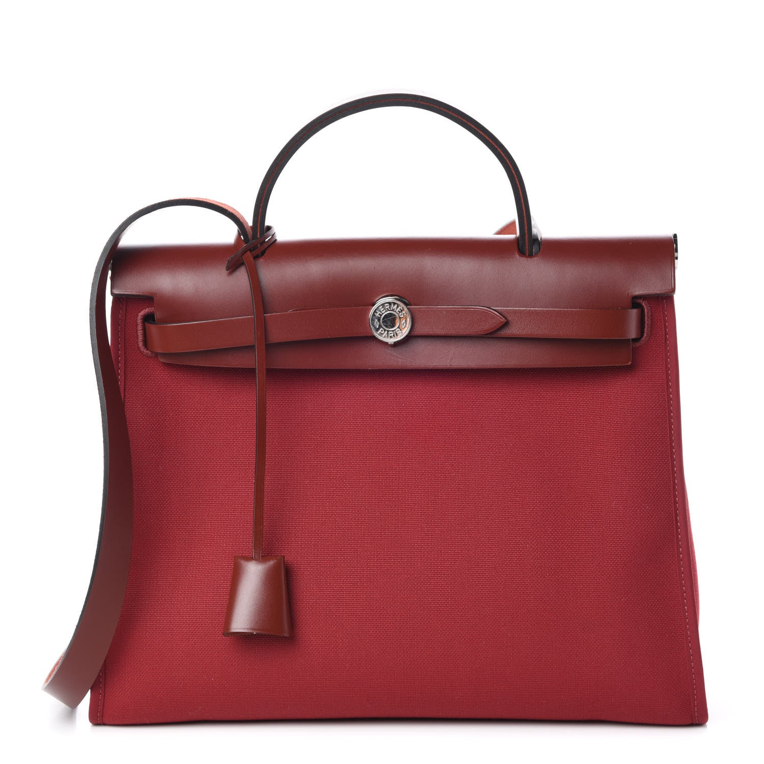 Hermes Vache Hunter Toile Herbag Zip 31 PM Rouge Grenat Rouge H 1 of 15