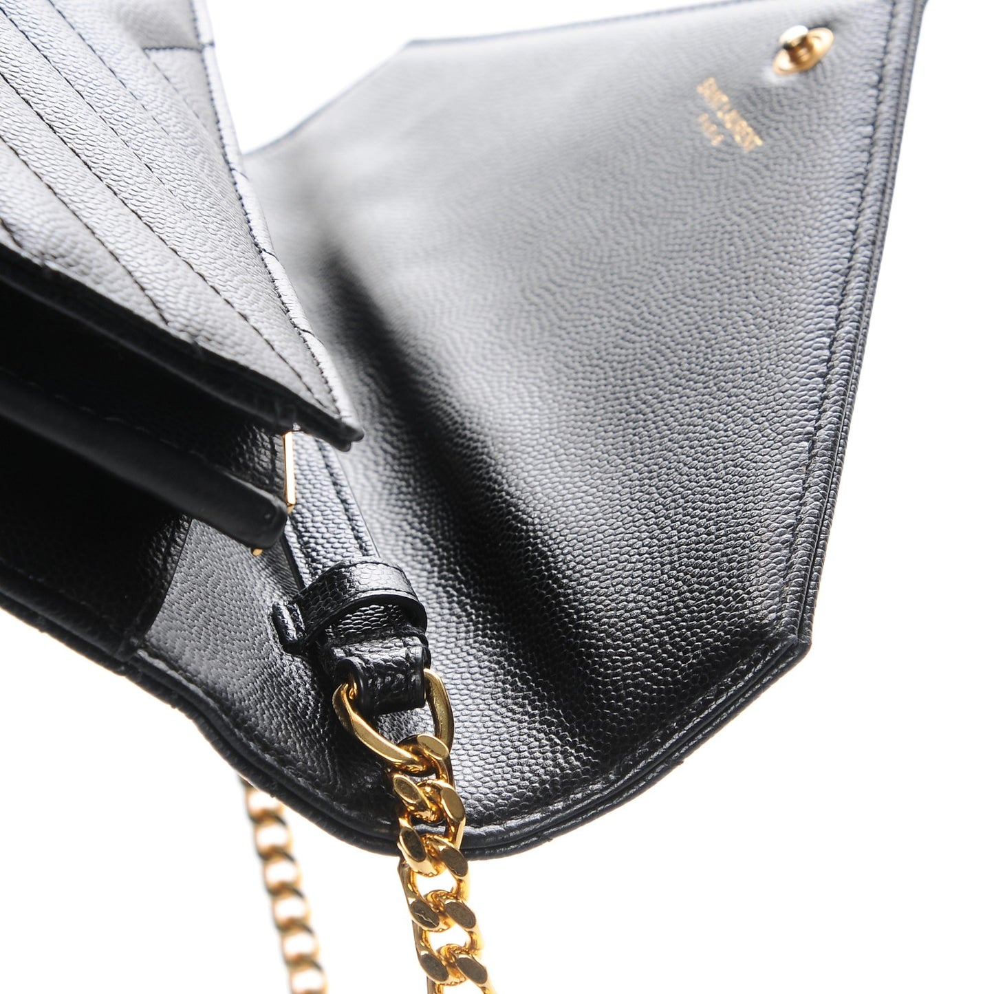 Grain De Poudre Matelasse Chevron Medium Monogram Chain Wallet Black