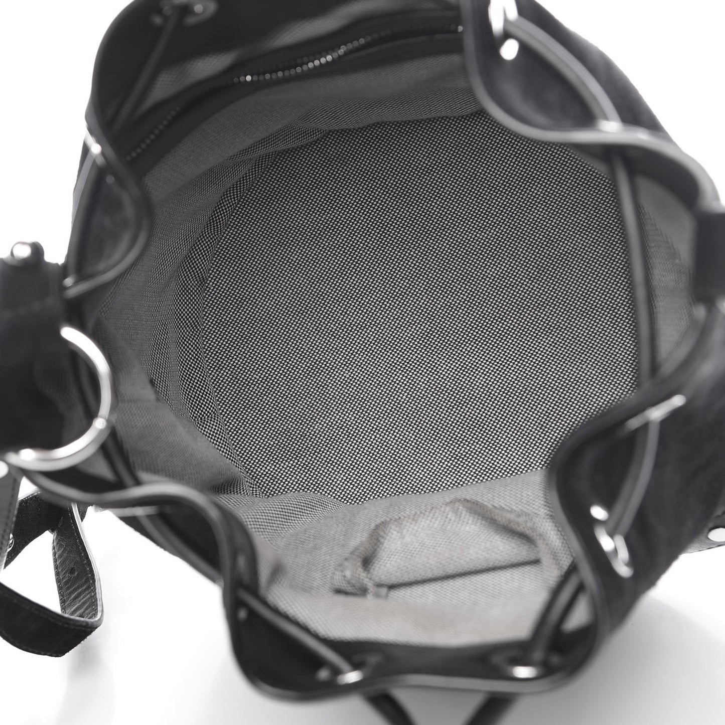 Suede Studded Alpha Bucket Bag Black