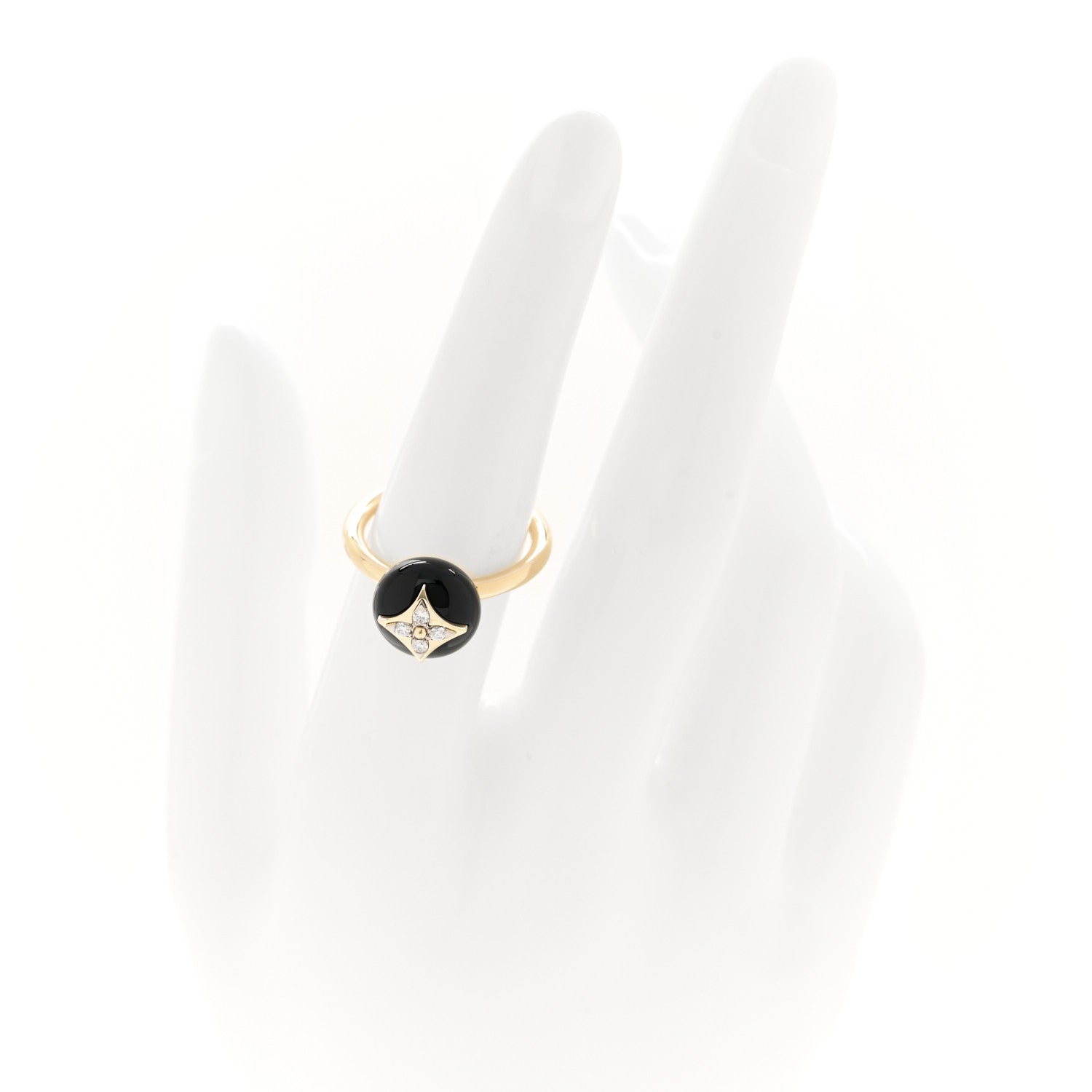 Louis Vuitton 18K Yellow Gold Diamond Black Onyx Idylle Blossom Ring 53 6.5 2 of 5
