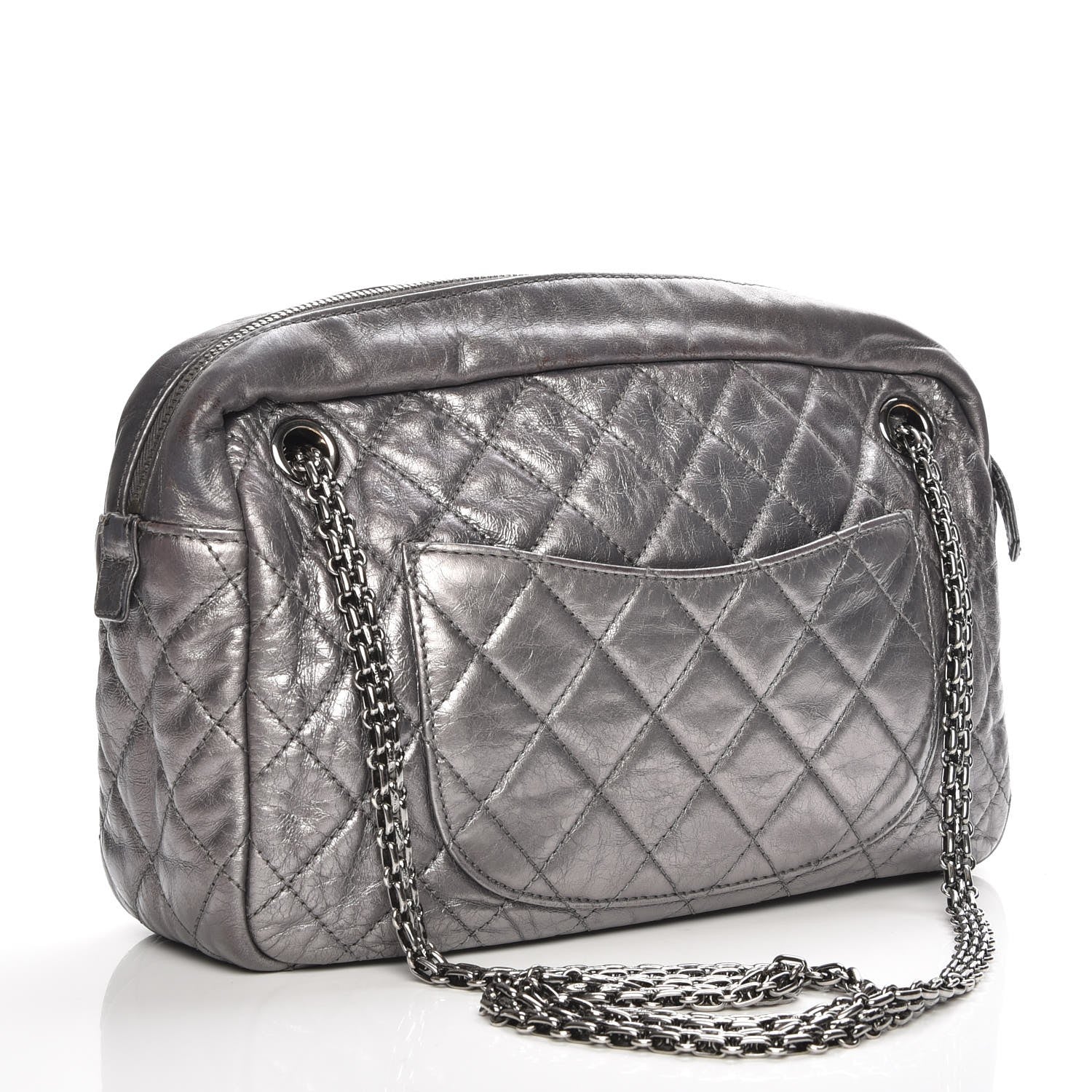 Chanel Metallic Aged Calfskin Quilted Medium Reissue Camera Case Dark Silver 3 of 10