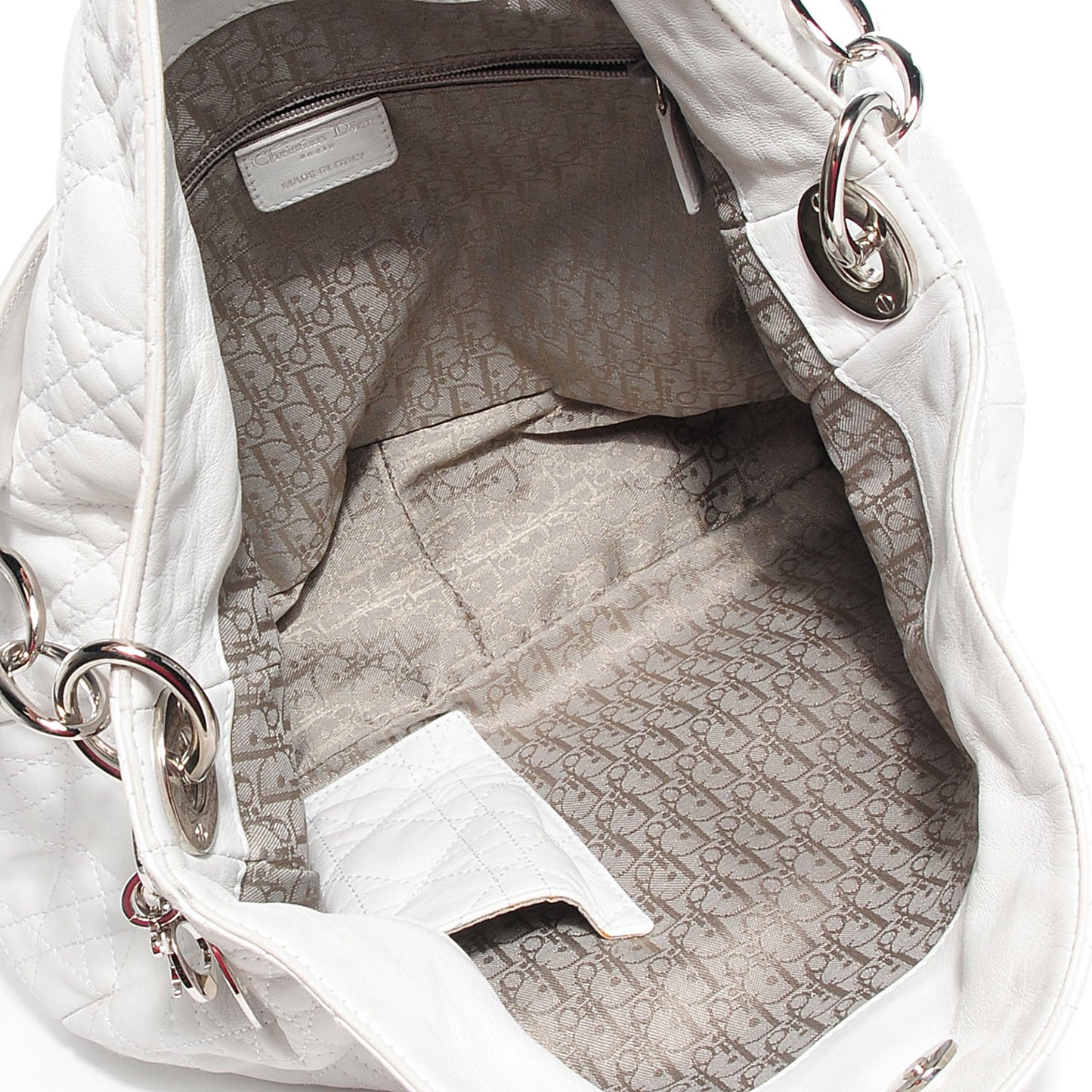Lambskin Cannage Medium Dior Soft Hobo White