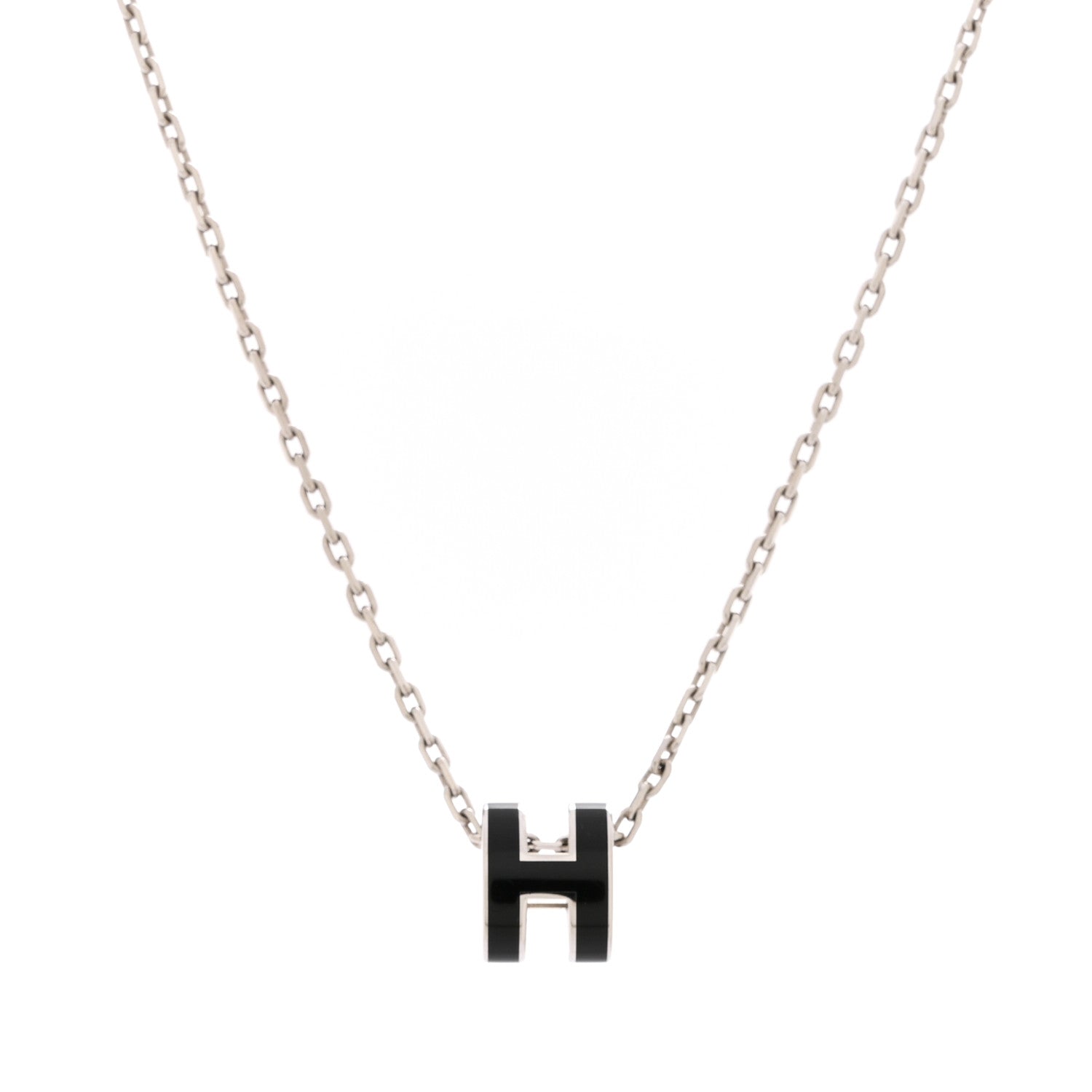 Hermes Lacquered Palladium Mini Pop H Pendant Necklace Black 4 of 6