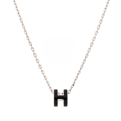 Hermes Lacquered Palladium Mini Pop H Pendant Necklace Black 4 of 6