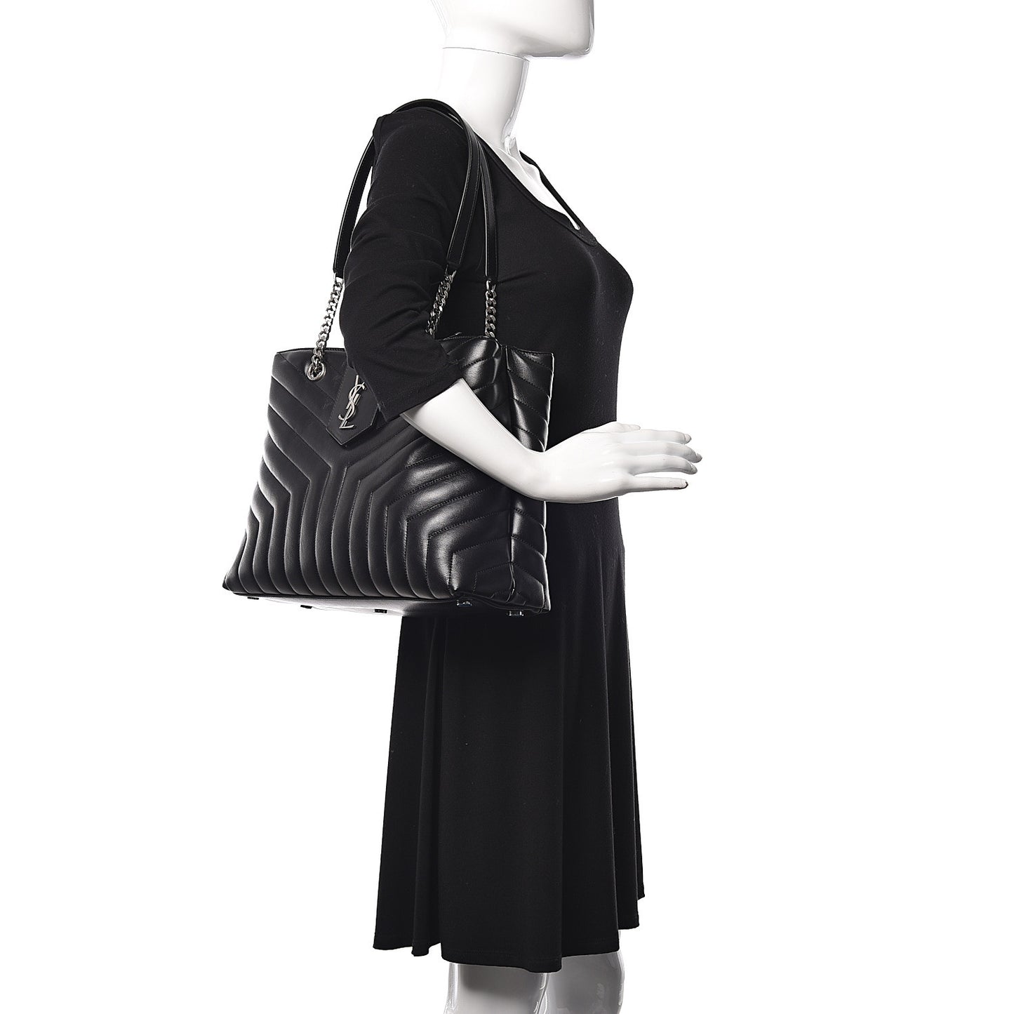 Calfskin Y Quilted Monogram Large Loulou Shopper Black
