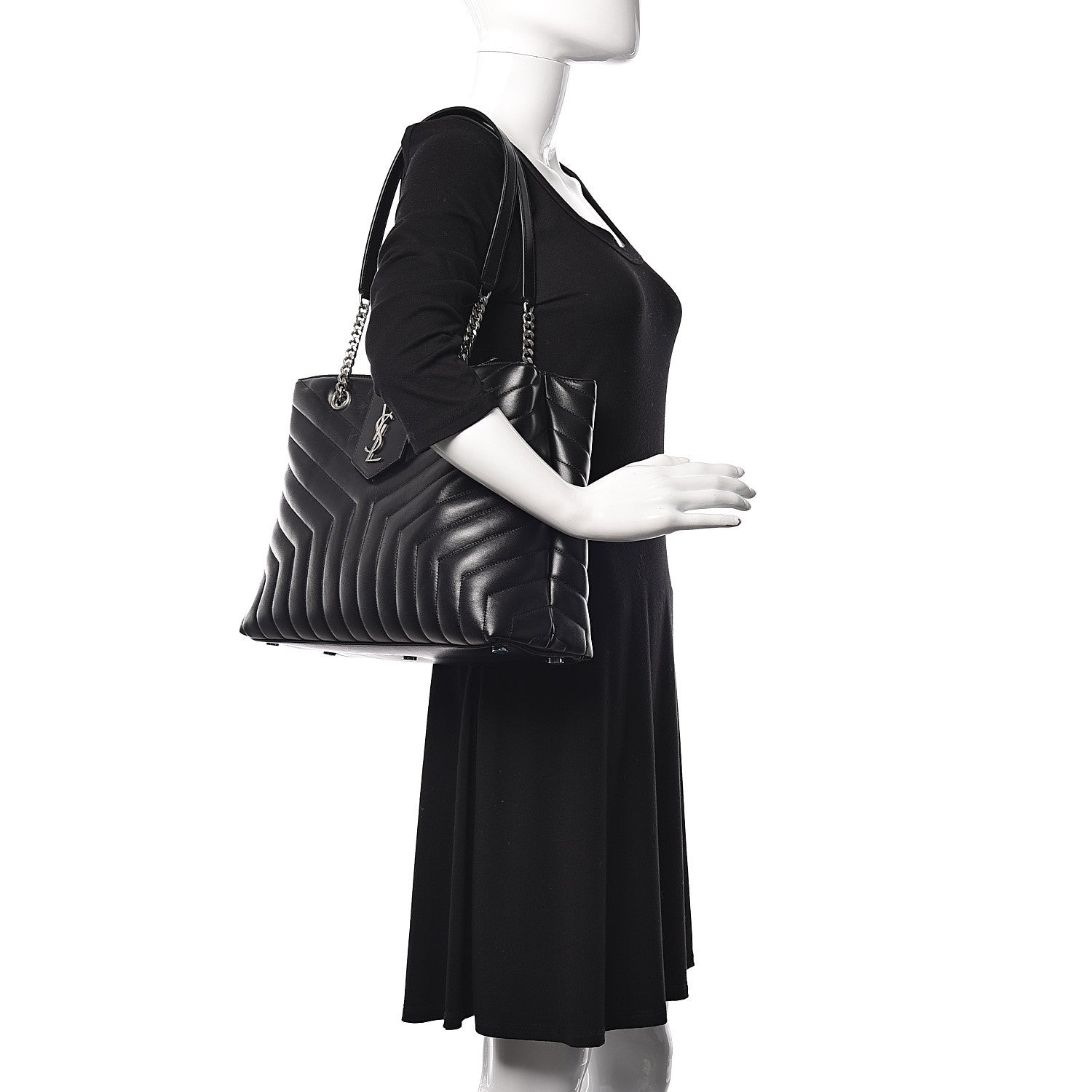 Saint Laurent Calfskin Y Quilted Monogram Large Loulou Shopper Black 2 of 10