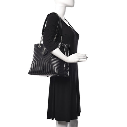Saint Laurent Calfskin Y Quilted Monogram Large Loulou Shopper Black 2 of 10