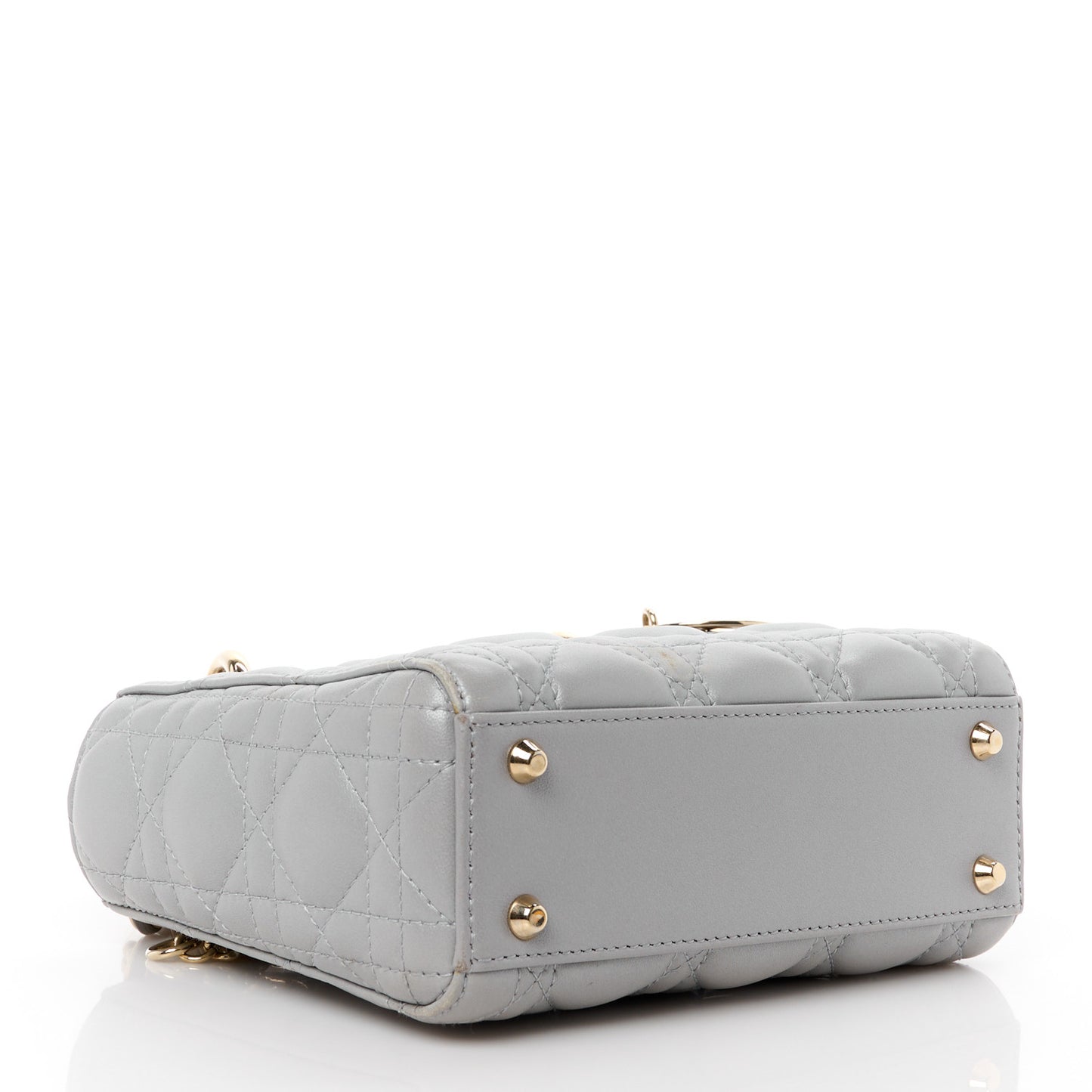 Metallic Lambskin Cannage Mini Lady Dior Grey