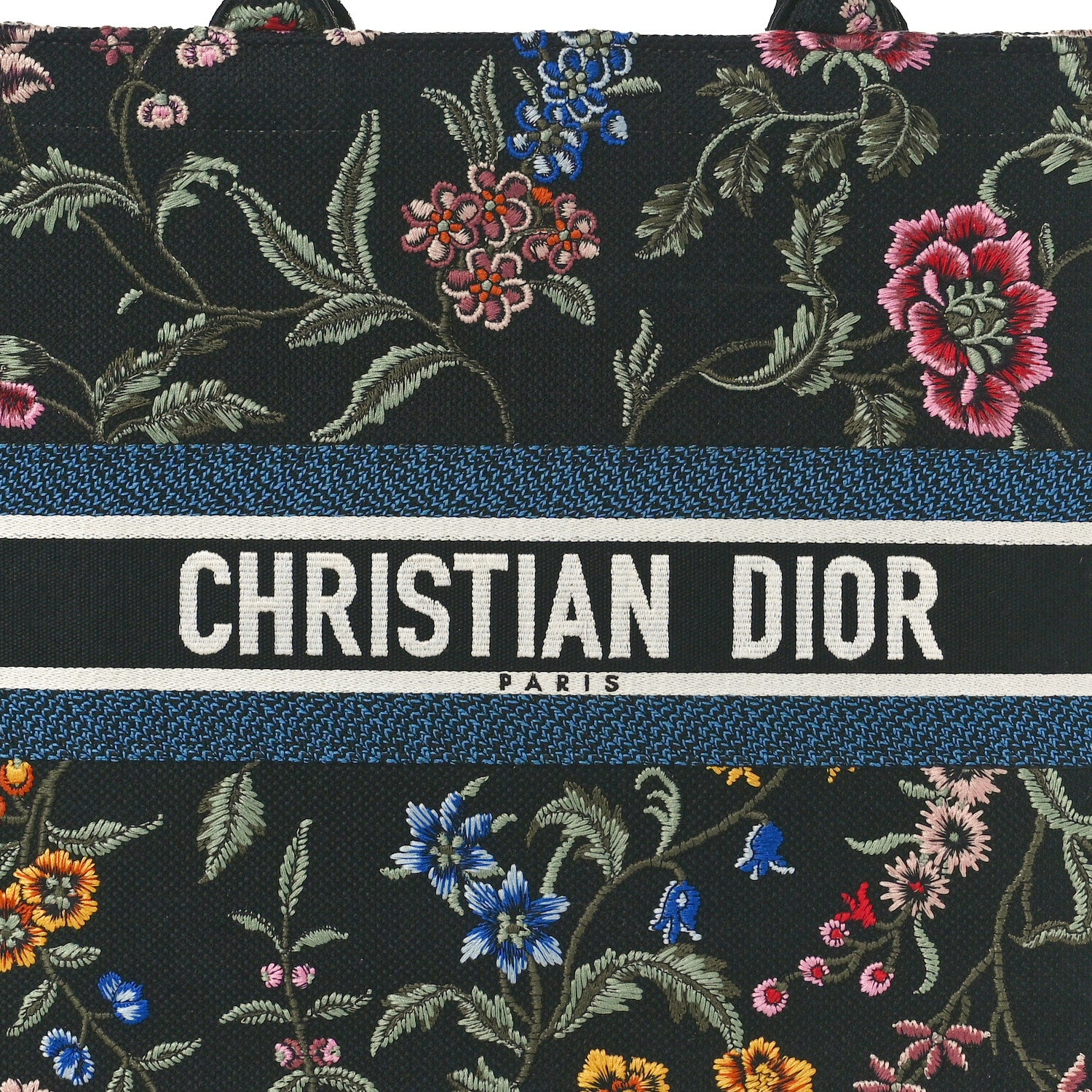 Christian Dior Canvas Embroidered Large Book Tote Black Multicolor 7 of 9