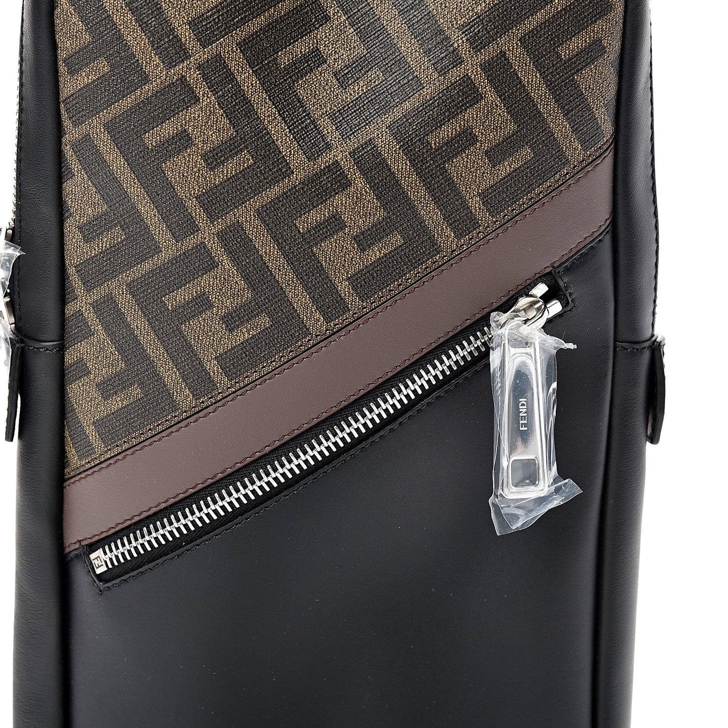 Glazed Fabric Vitello Liberty FF 1974 Diagonal Sling Bag Tobacco Moresco Black