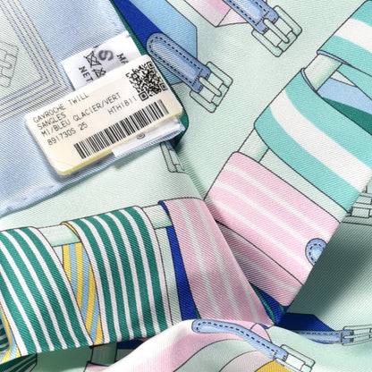 Hermes Silk Les Sangles Pocket Square Bleu Glacier Vert 5 of 5