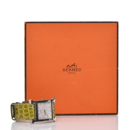 Hermes Stainless Steel Alligator 26mm Heure H Hour Quartz Watch Vert Anis 9 of 9