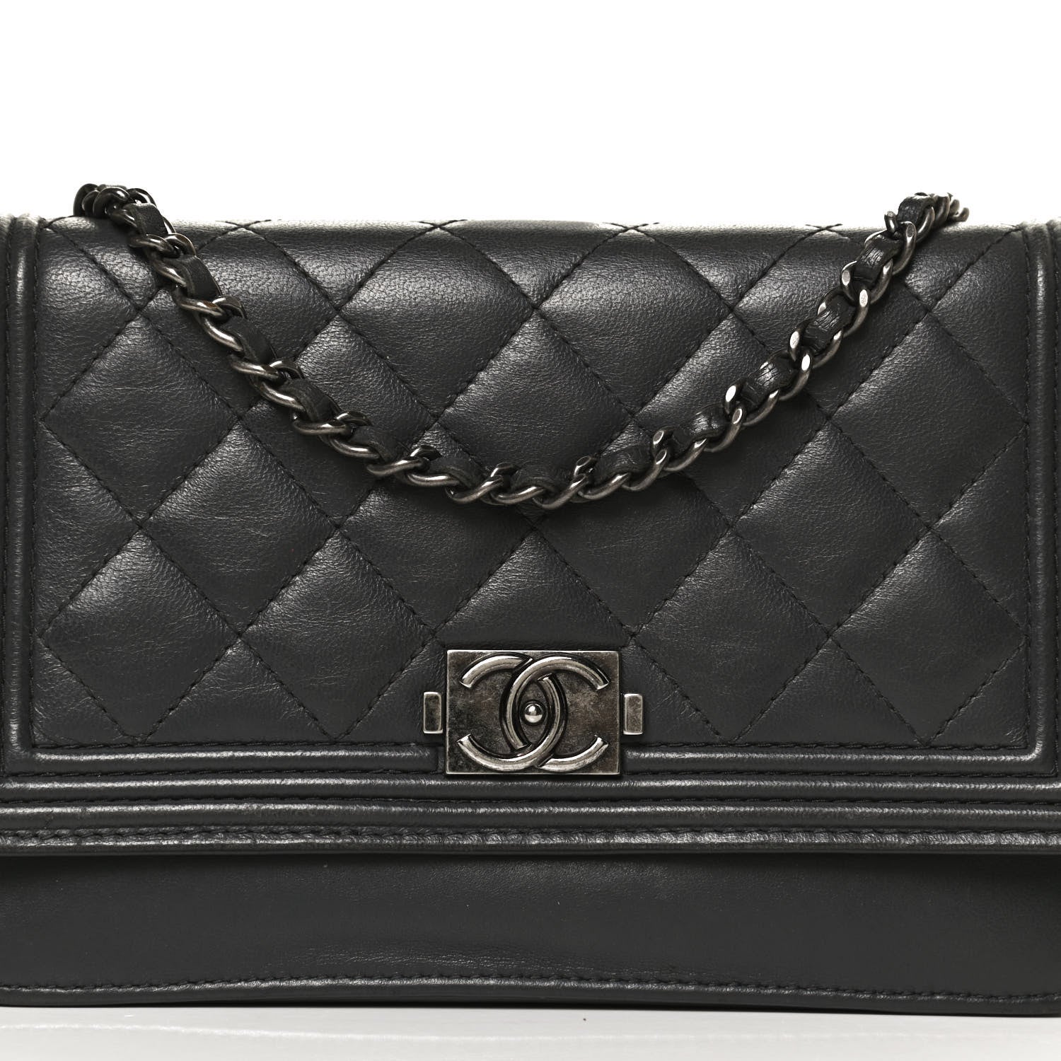 Chanel Calfskin Quilted Boy Wallet On Chain WOC Grey 7 of 11