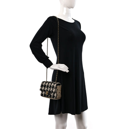 Chanel Tweed Quilted Mini Side Pearl Flap Bag Black Ecru White 2 of 11