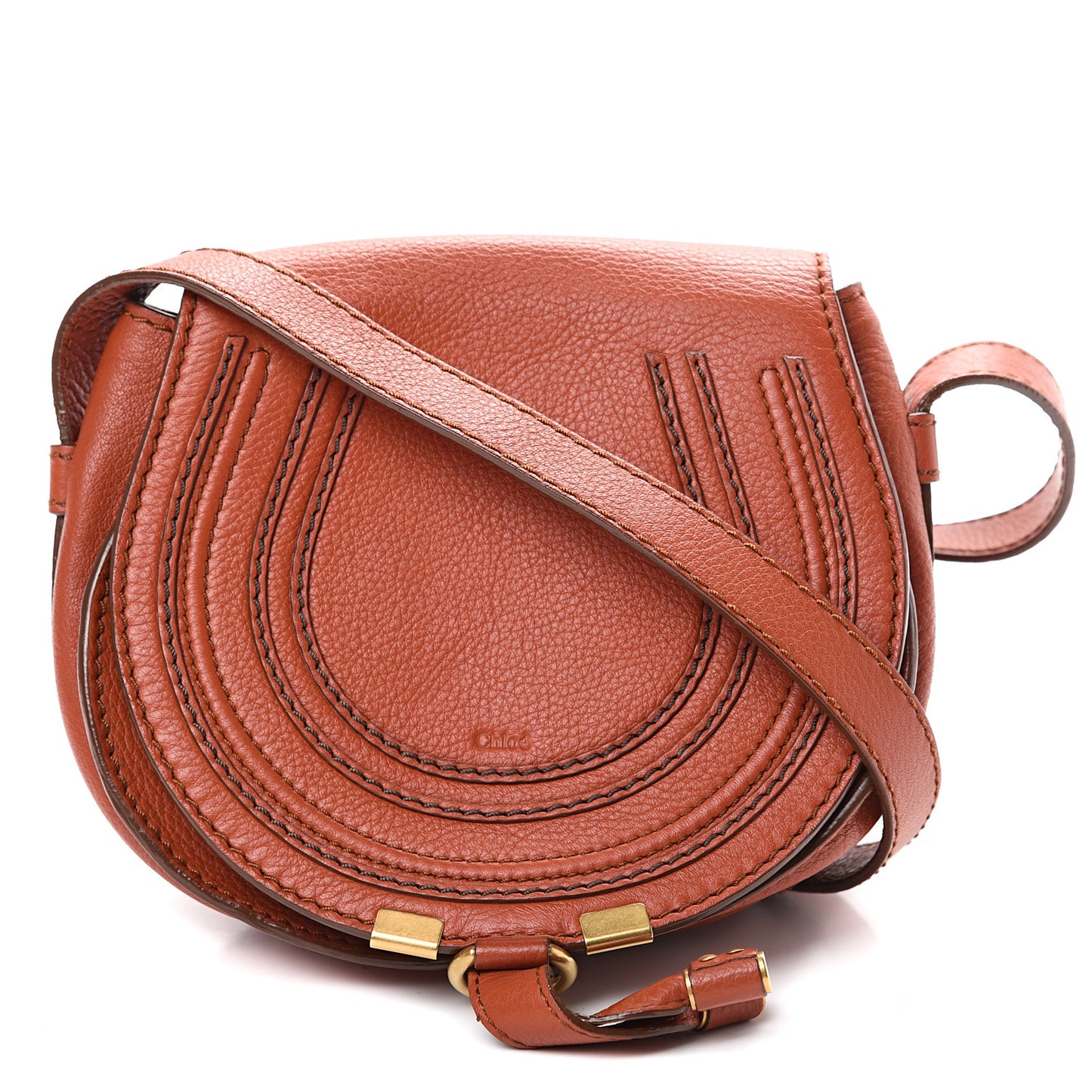 Calfskin Mini Marcie Round Crossbody Bag Whiskey