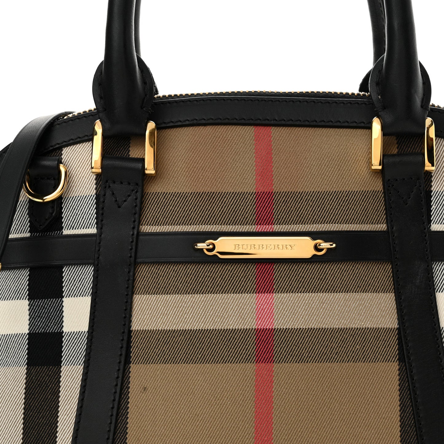 Bridle Calfskin House Check Small Orchard Bowling Bag Black