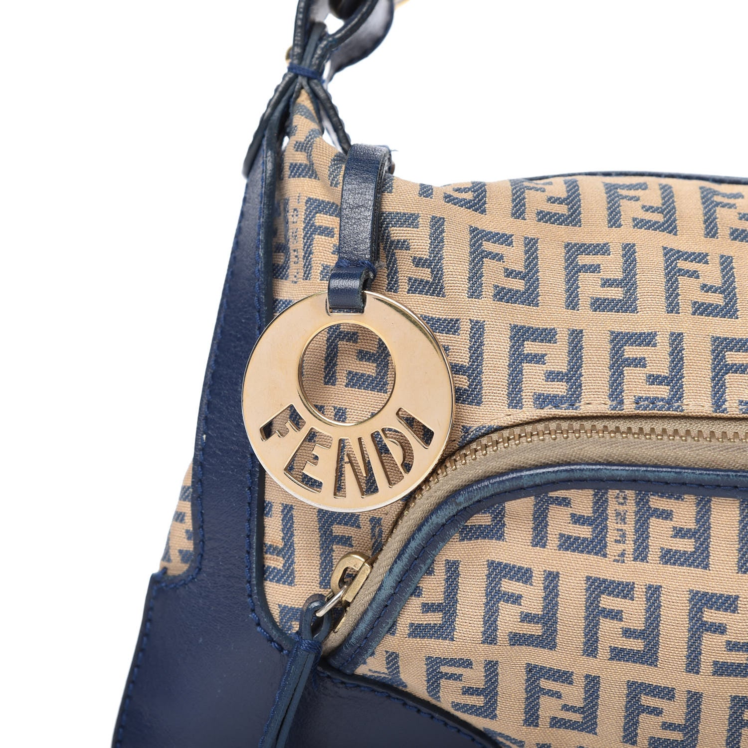 Fendi ENDI Zucchino Vitello Small Chef Pocket Shoulder Bag Beige Azzurro Blue 9 of 10