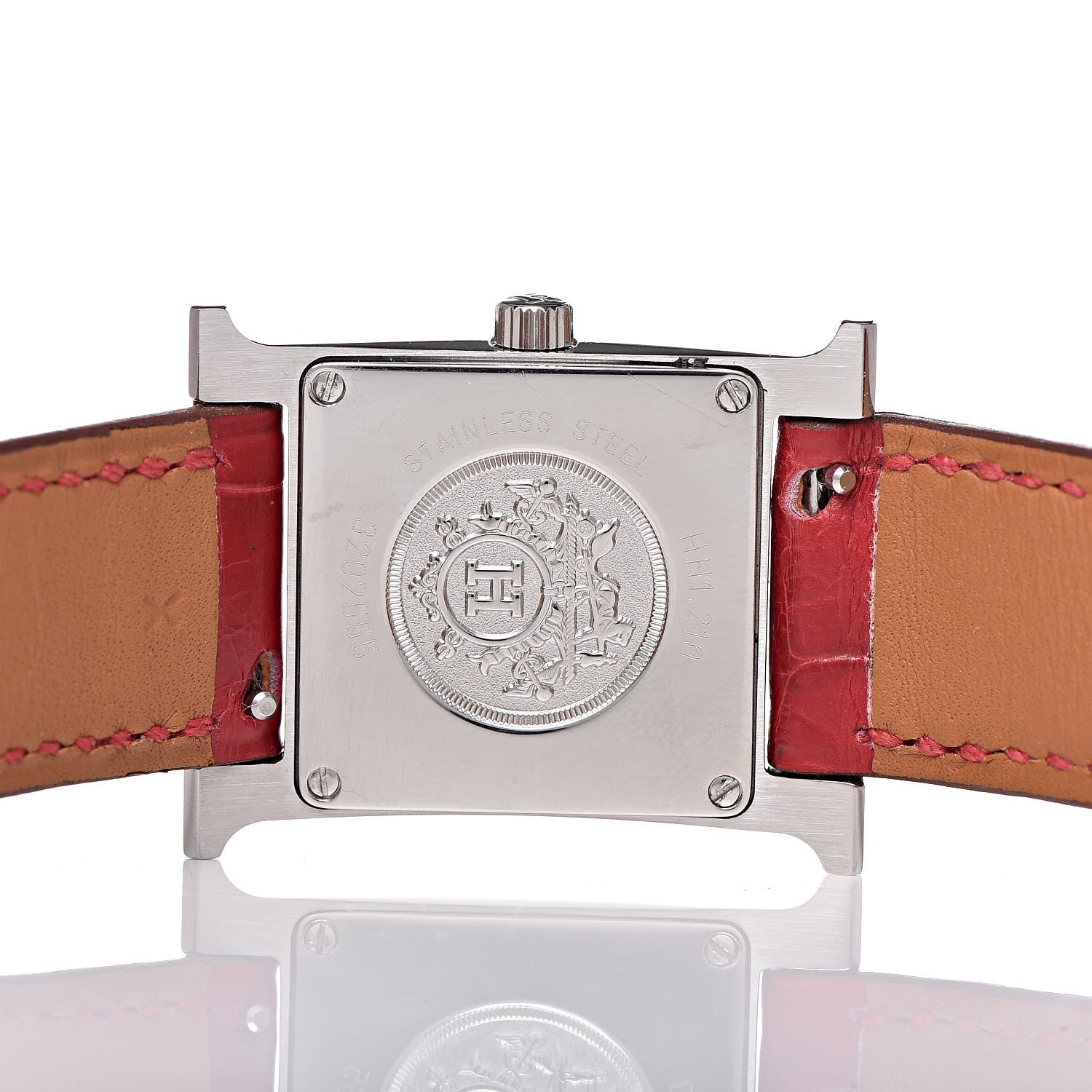 Hermes Stainless Steel Alligator Diamond Mother of Pearl 21mm Heure H Hour Quartz Watch Braise 5 of 10