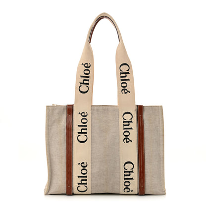 Chloe Linen Calfskin Medium Woody Ribbon Tote White Brown 1 of 18